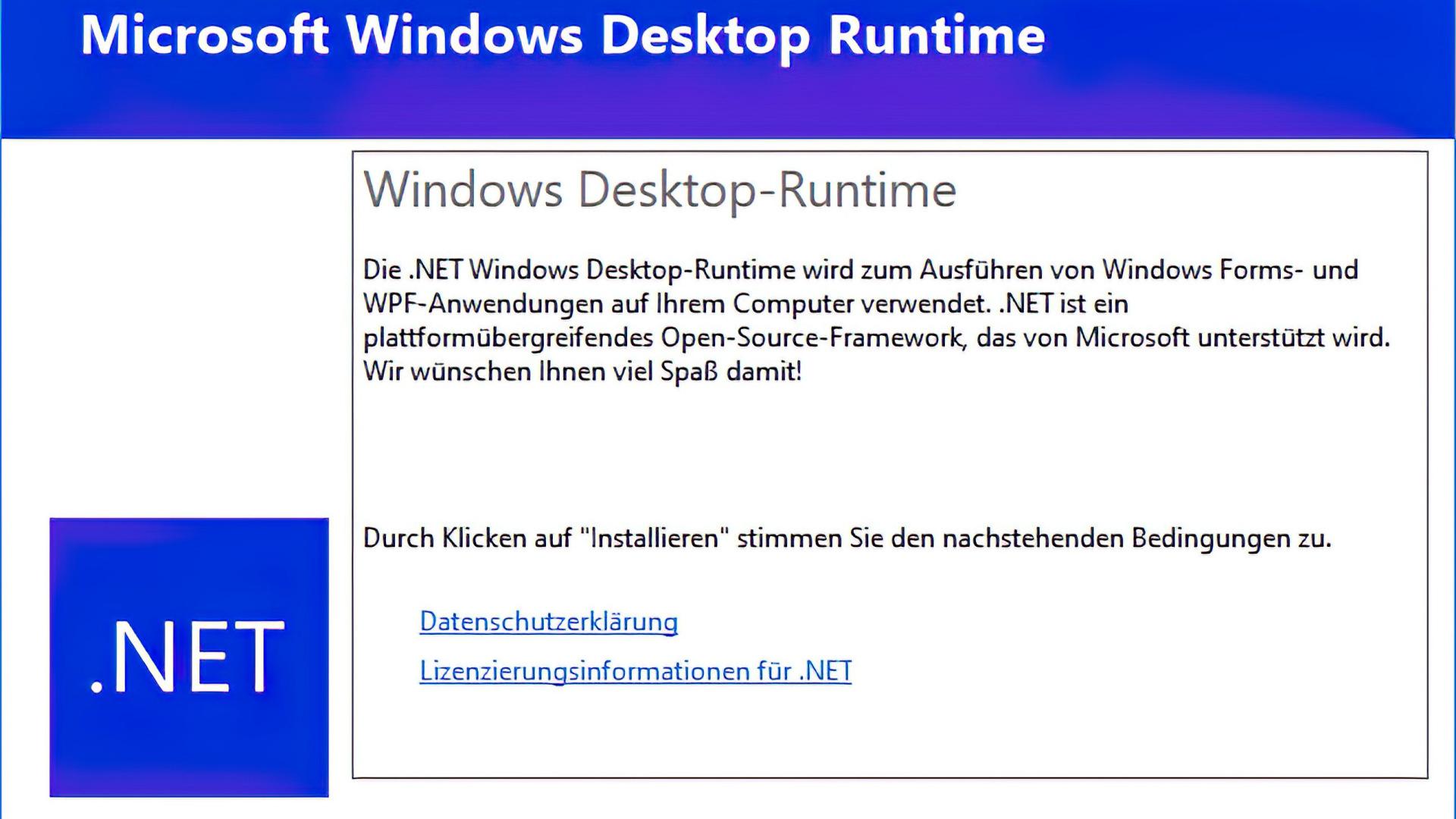 .NET Runtime Download - Laufzeitumgebung für .NET-Tools